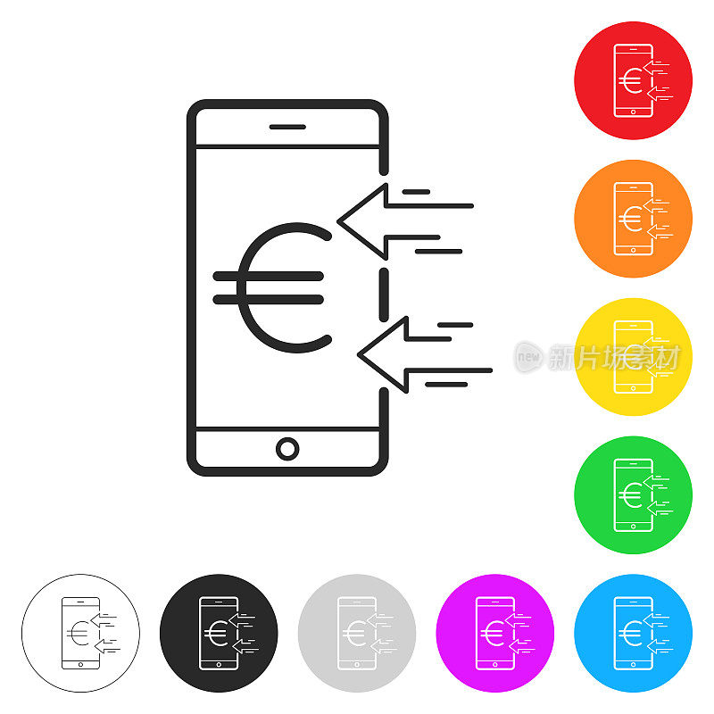 用智能手机接收欧元。彩色按钮上的图标
