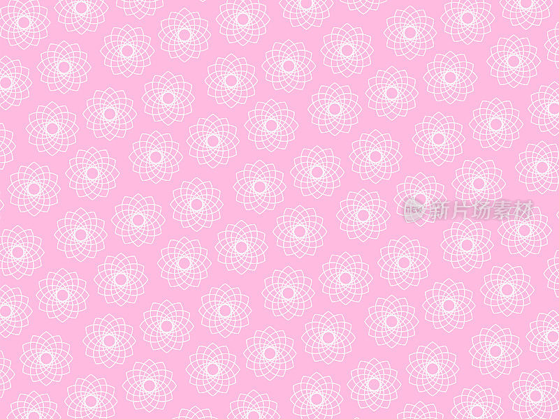 抽象的粉色白色莲花，几何图案背景，矢量插图，线条艺术