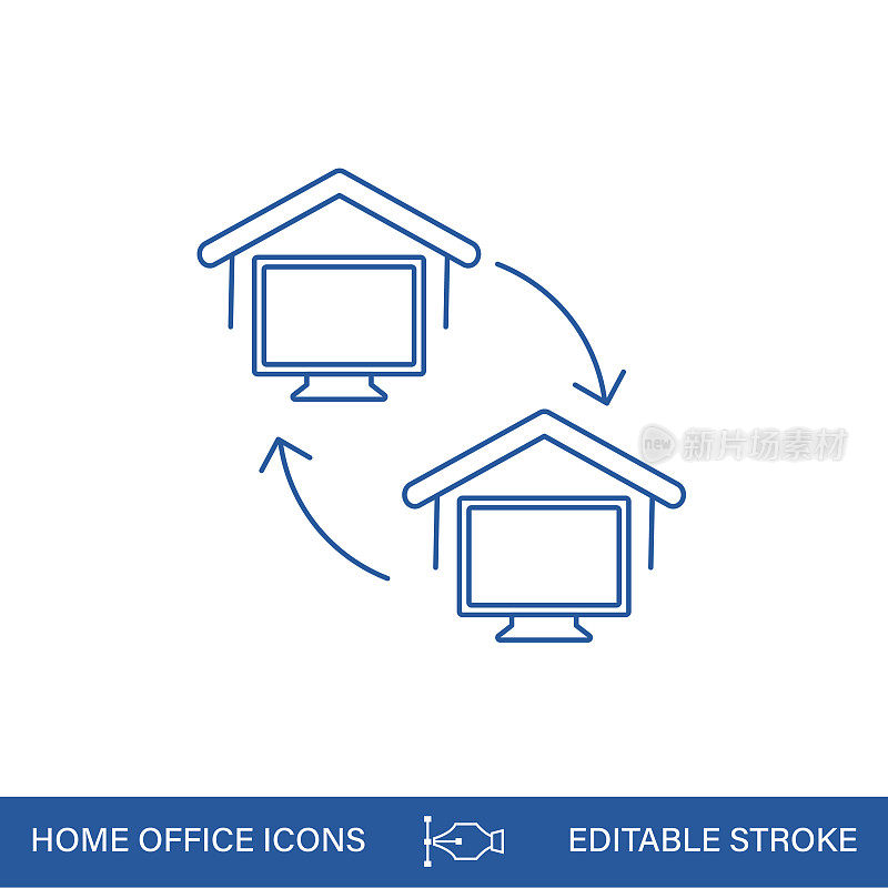 在家办公线条图标与可编辑的笔画