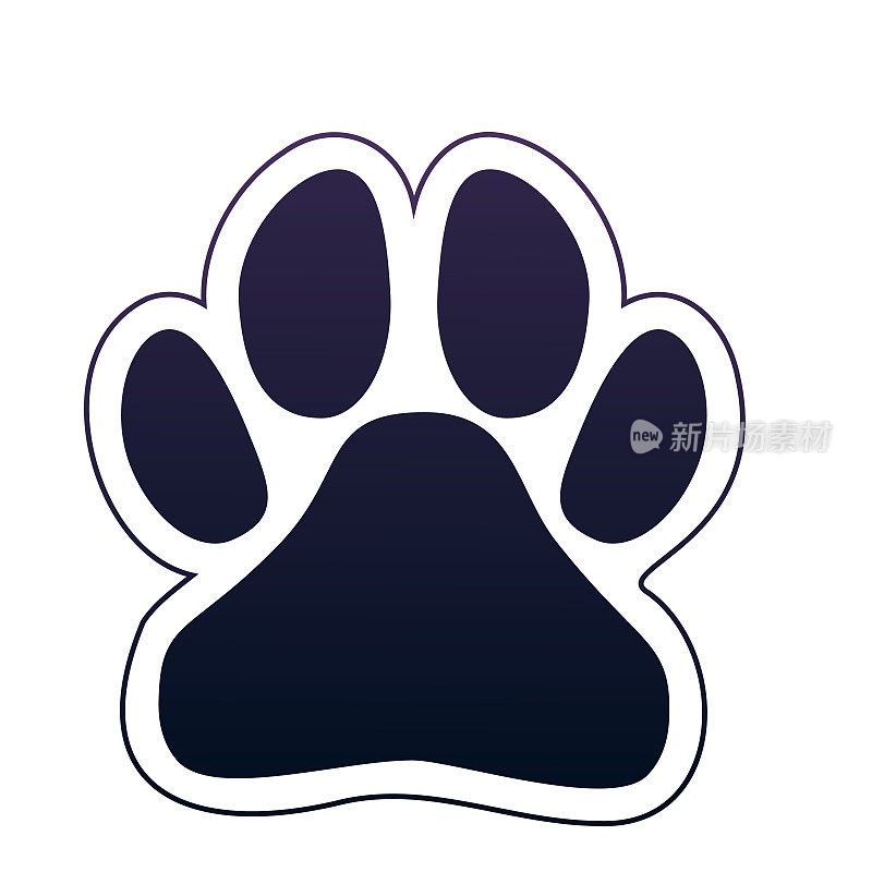 爪子狗打印，脚小狗在卡通风格剪影孤立在白色背景。脚印宠物，可爱形状的爪印，动物足迹或脚印狗，猫。矢量图