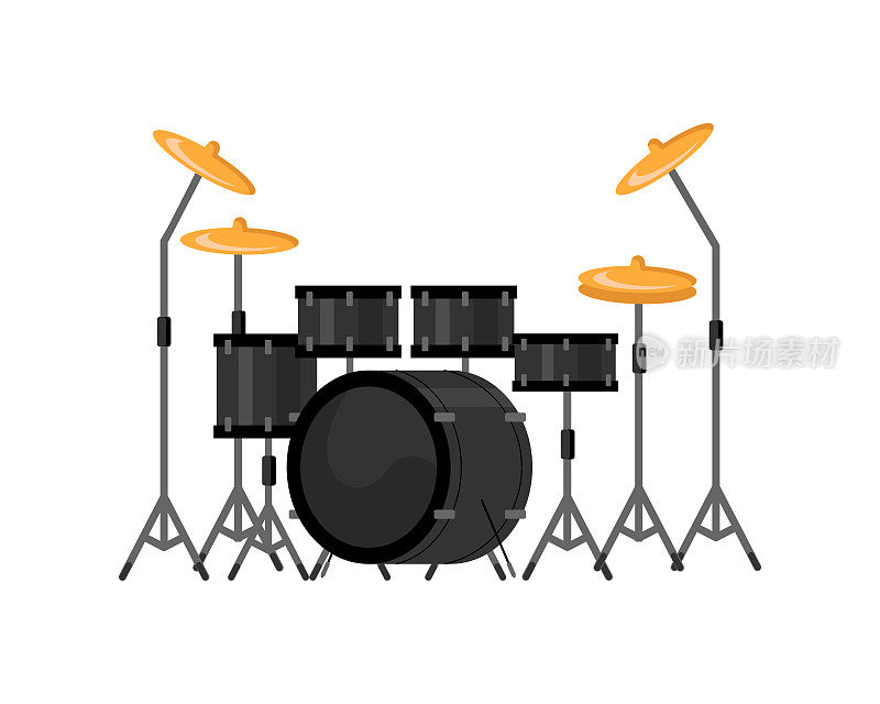 用于演奏音乐的经典乐器，用于鼓手的独立鼓箱。爱好和音乐会、表演或乐队练习。矢量平面卡通风格
