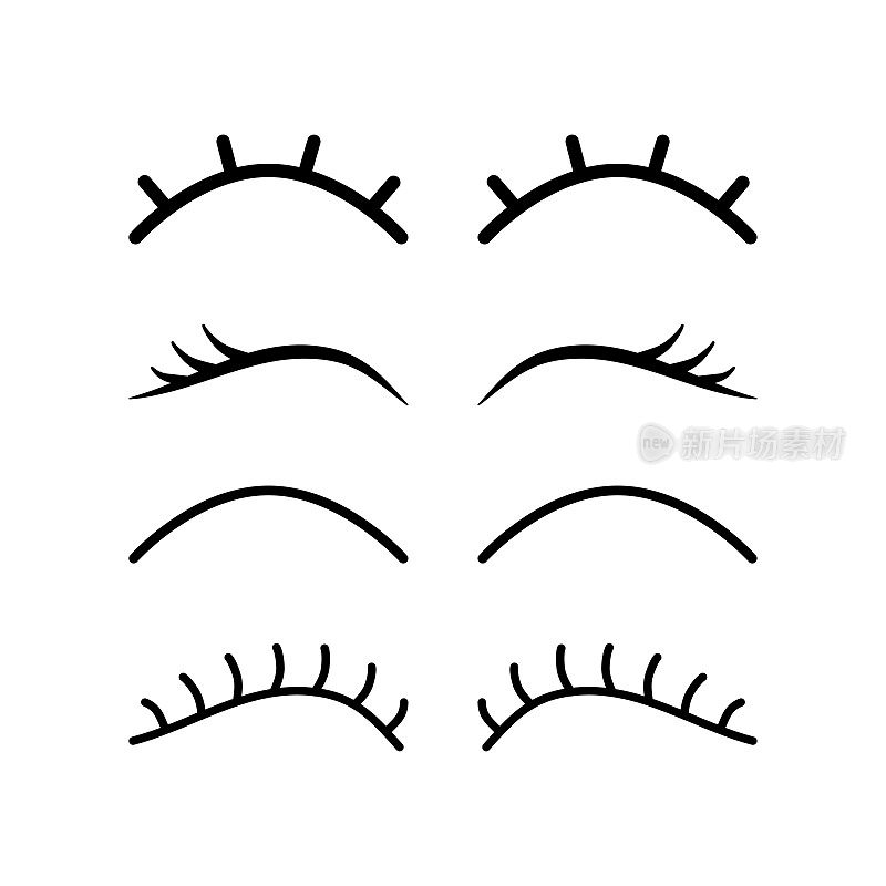 睫毛矢量图标，眼睛睁开，目光符号，黑色轮廓象形图。简单的线条插图