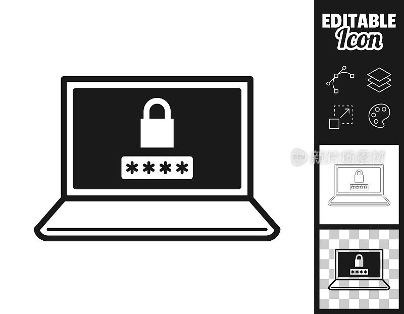 笔记本电脑密码。图标设计。轻松地编辑