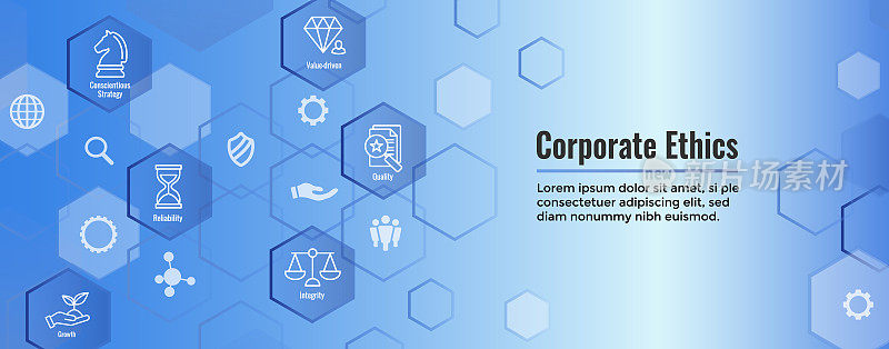 商业和企业道德显示公司价值图标集-网页标题横幅