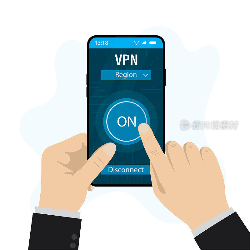 手使用现代智能手机与VPN应用或插件。安全上网，数据加密。安全协议。虚拟专用网。保护访问技术。