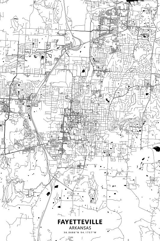 费耶特维尔，阿肯色州矢量地图