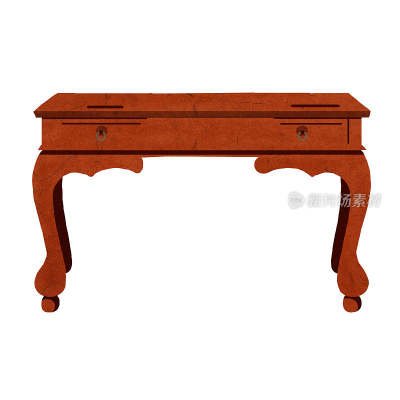 亚洲中式复古木古典抽屉高桌水彩插图