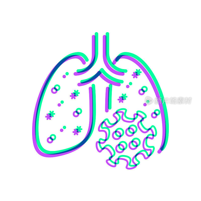 肺部感染冠状病毒。图标与两种颜色叠加在白色背景上