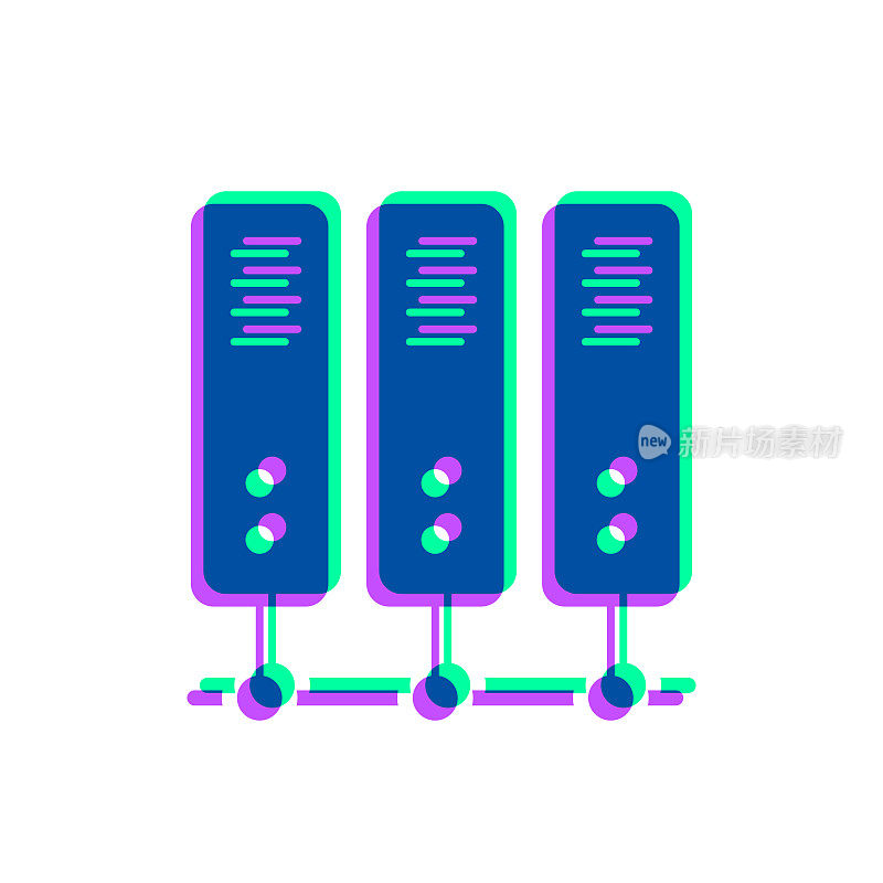 电脑服务器。图标与两种颜色叠加在白色背景上