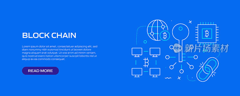 区块链相关的线条风格横幅设计网页，标题，宣传册，年度报告和书籍封面