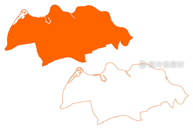 奥斯自治区(荷兰王国，荷兰，北布拉班特或北布拉班特省)地图矢量插图，潦草素描奥斯地图