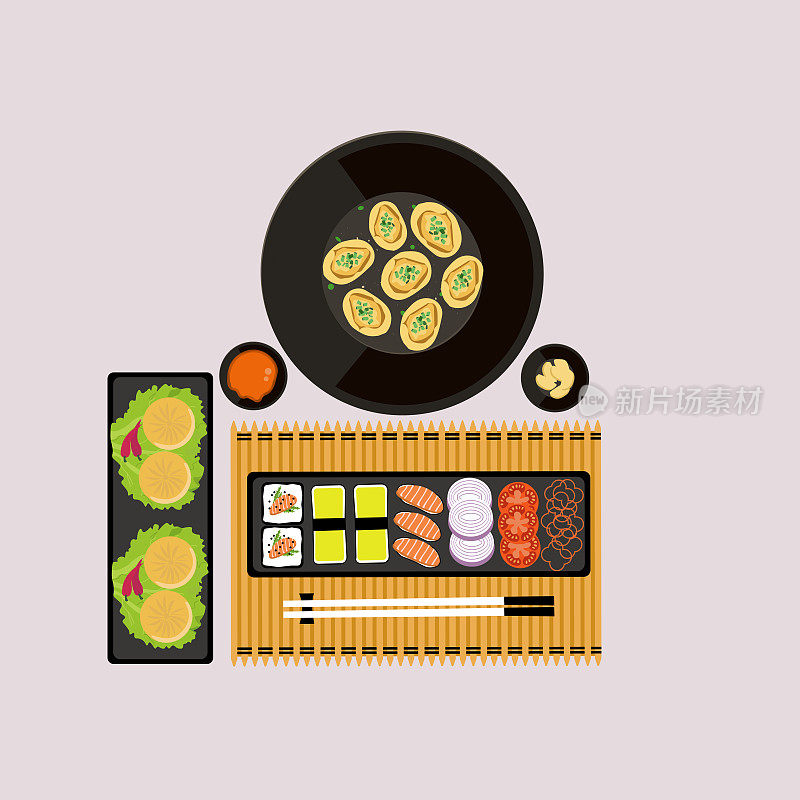 点心,骨髓,寿司和酱油,插图