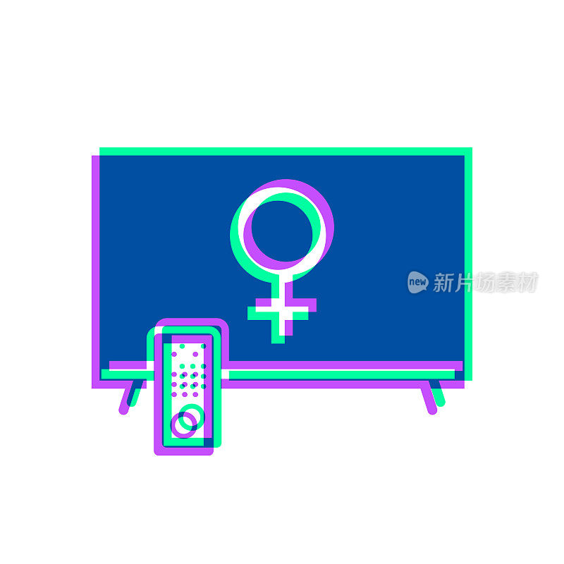 带有女性符号的电视。图标与两种颜色叠加在白色背景上