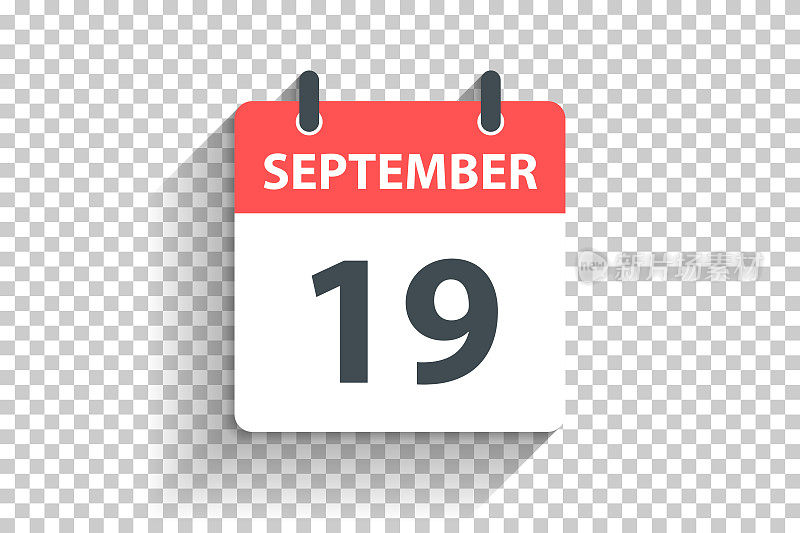 9月19日-每日日历图标在平面设计风格的空白背景