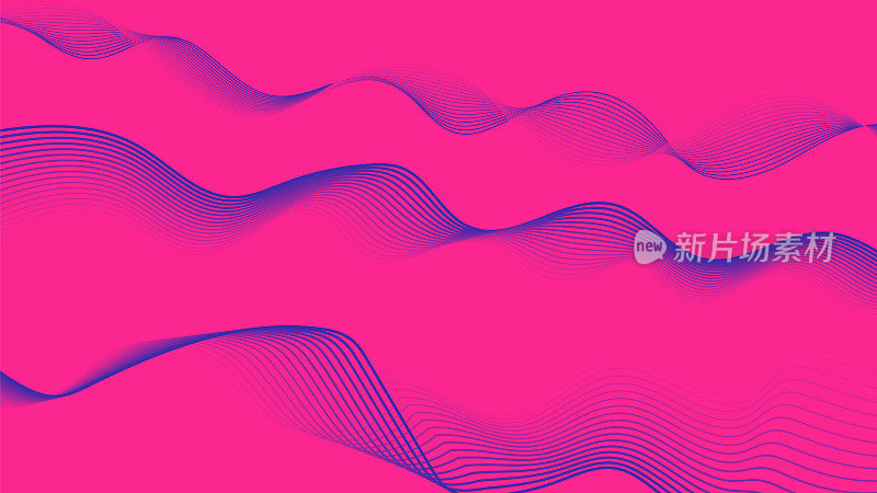 现代蓝色、紫色和红色液体波线粒子技术抽象背景