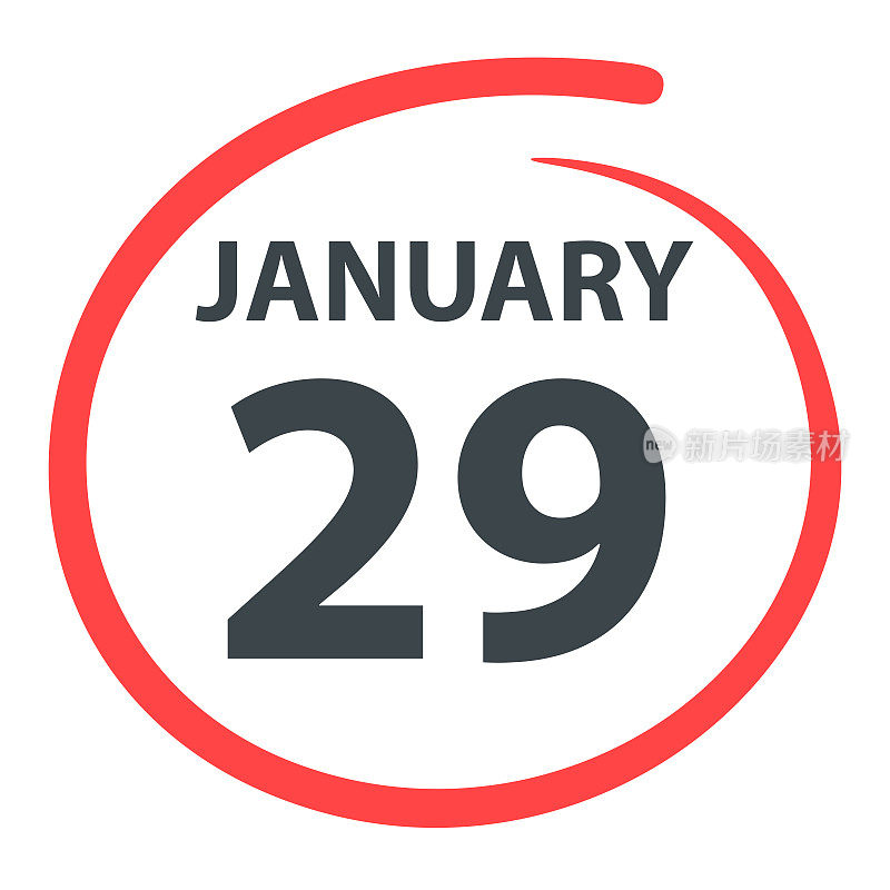 1月29日――日期用红色圈在白色背景上