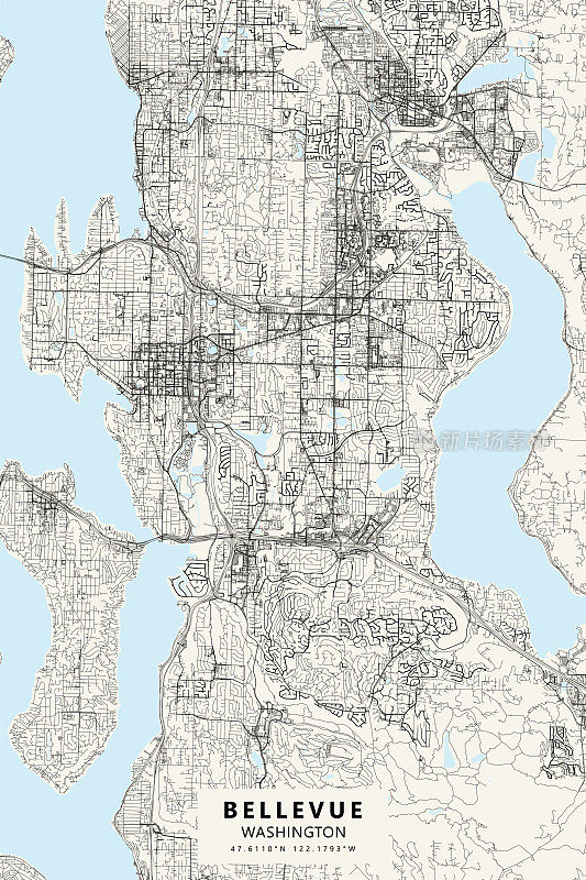 美国华盛顿贝尔维尤矢量地图