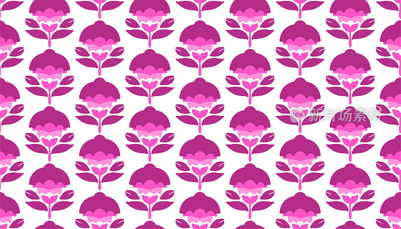 花卉无缝图案与粉红色和紫色的花平面设计