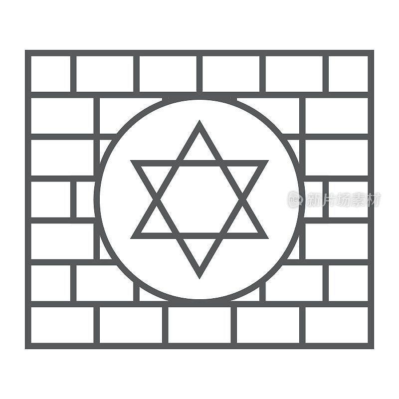 科特尔细线图标，宗教和犹太教，犹太墙标志，矢量图形，白色背景上的线性图案。