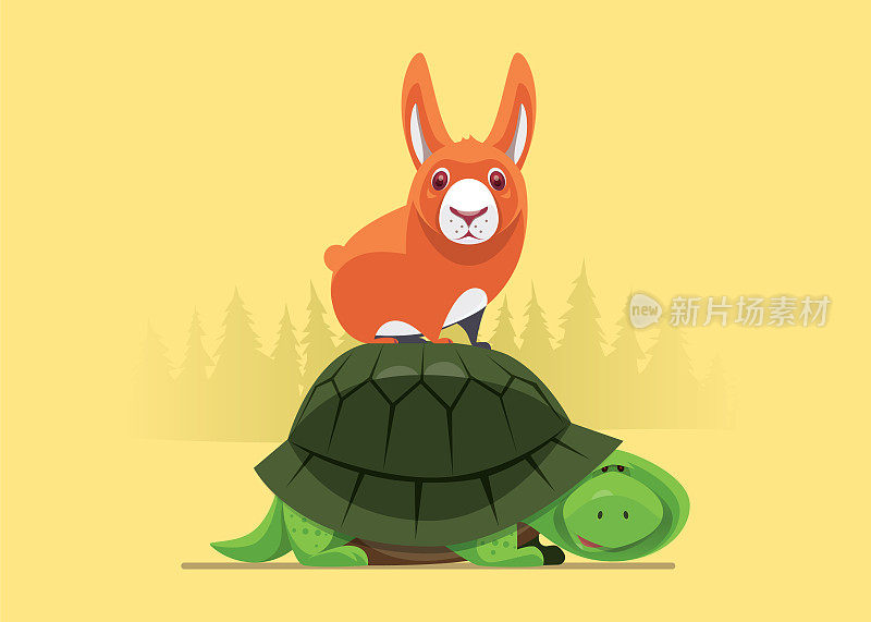 兔子站在龟甲上