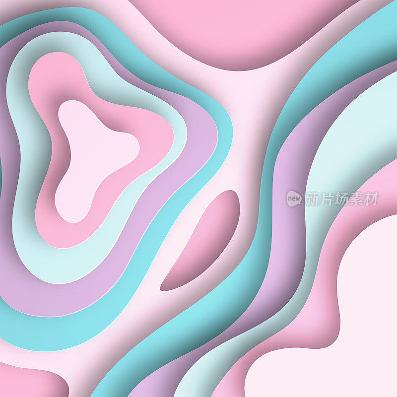 剪纸的背景。柔和的颜色抽象的波浪形状-时尚的3D设计