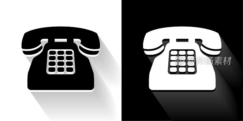 家庭电话黑白图标与长影子