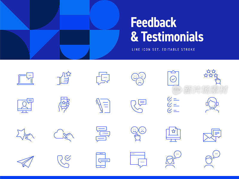 一套反馈和奖状相关的线图标。可编辑的中风。简单的轮廓图标。