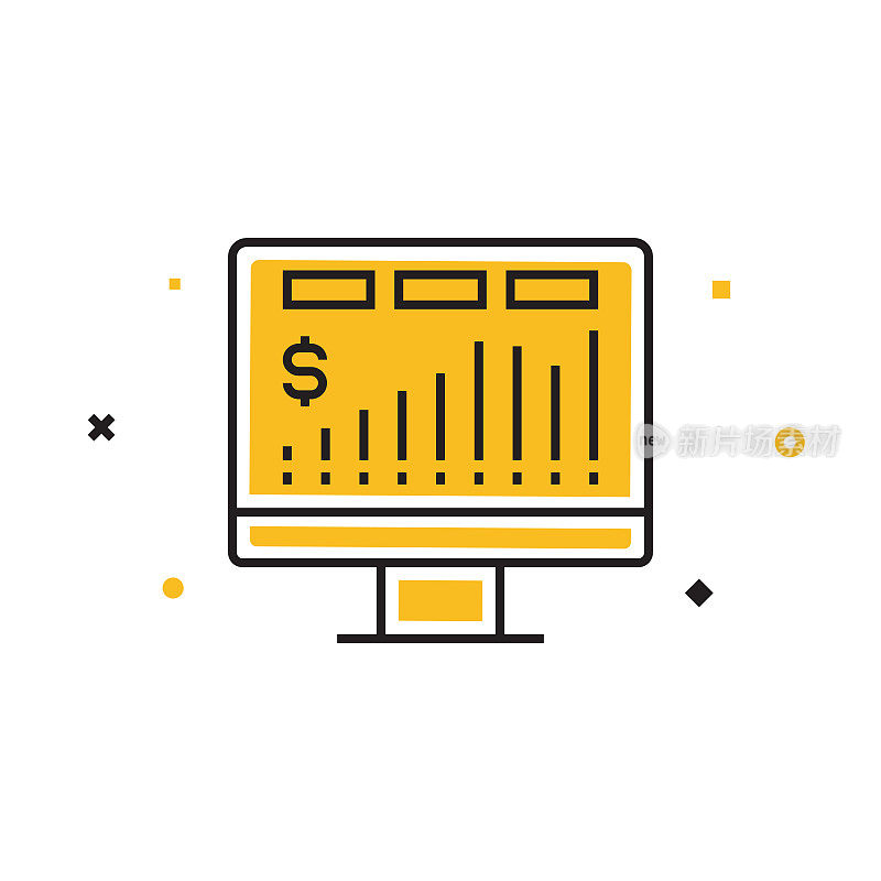 股票市场平线图标，轮廓向量符号插图。