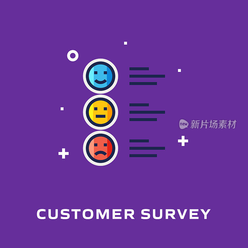 客户调查平面线图标，轮廓向量符号插图。