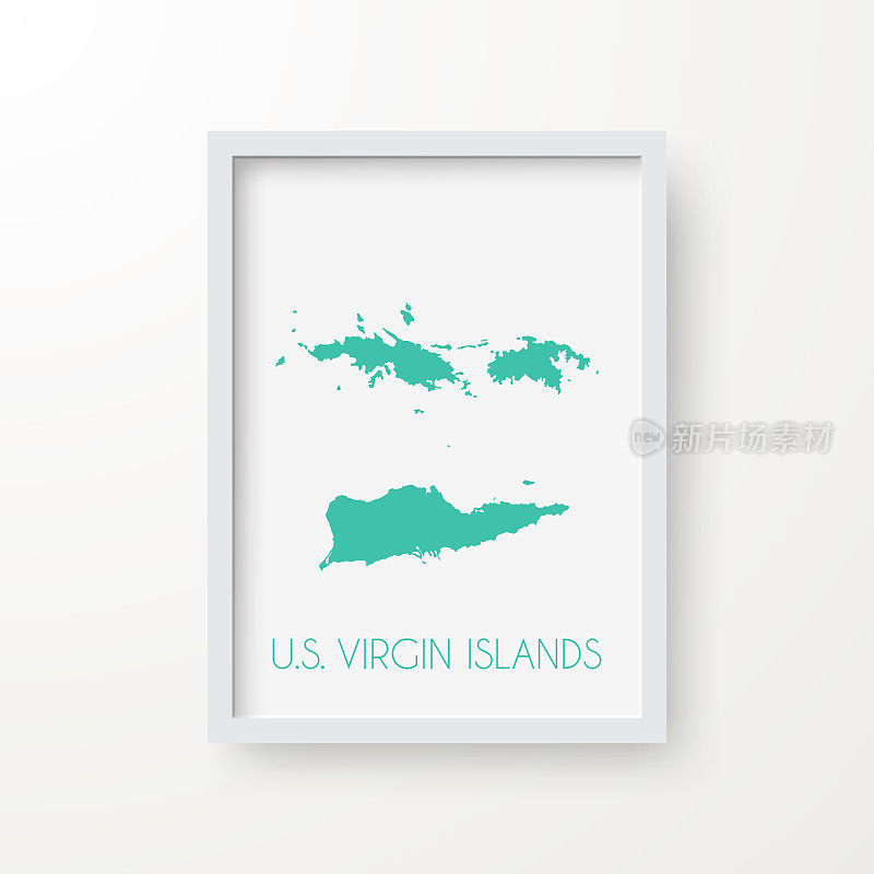 美属维尔京群岛地图在一个框架上的白色背景