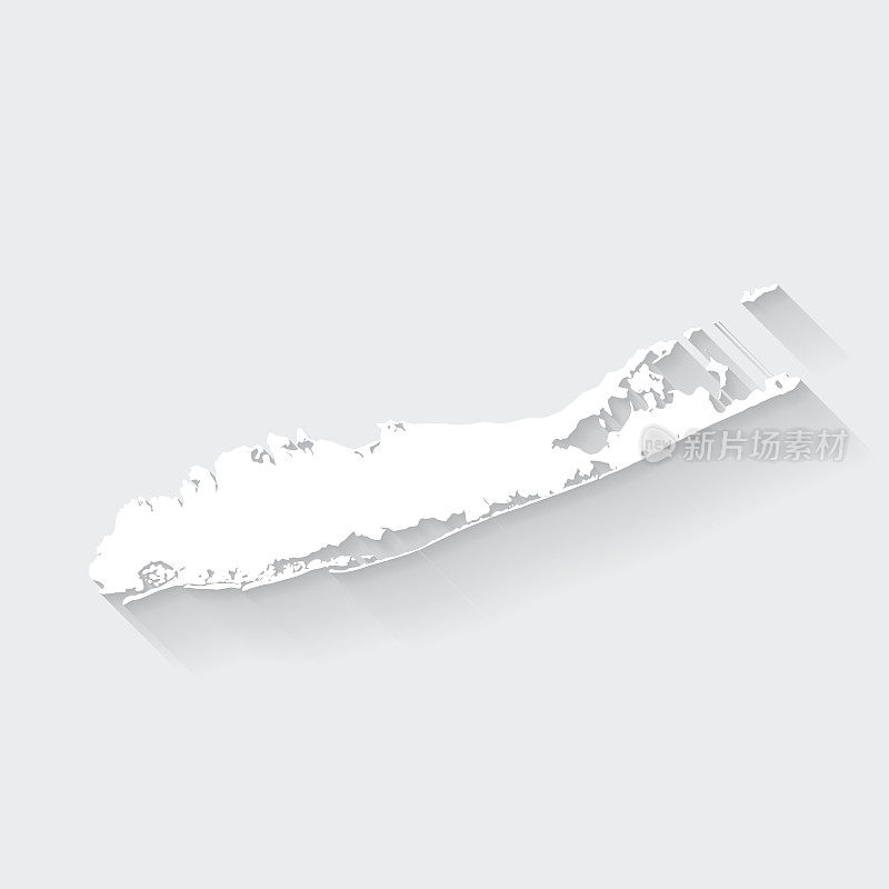 长岛地图与空白背景的长阴影-平面设计