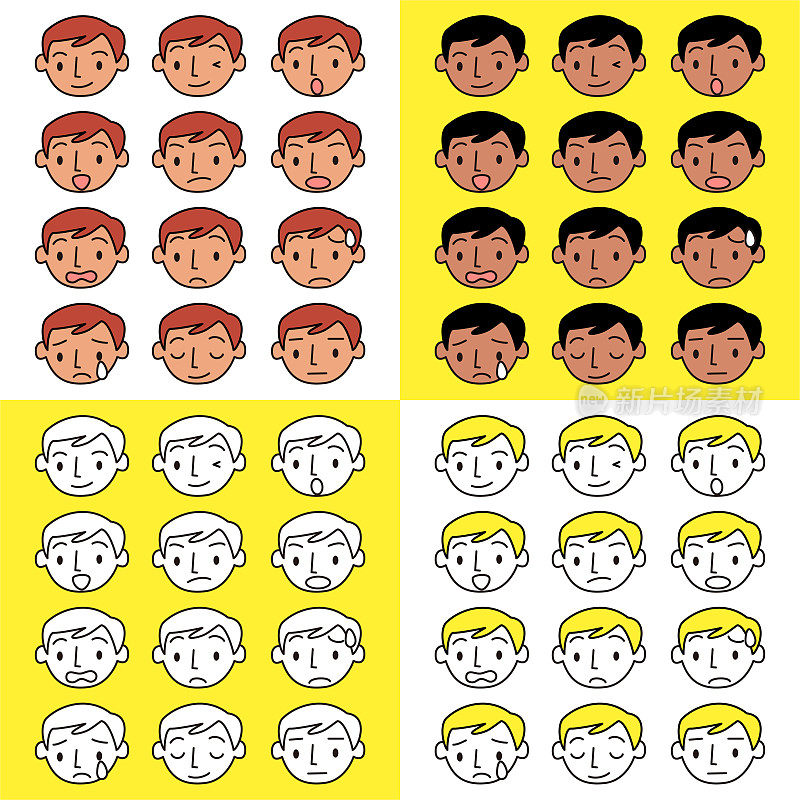 面部表情(Emoticons)收集的年轻男子