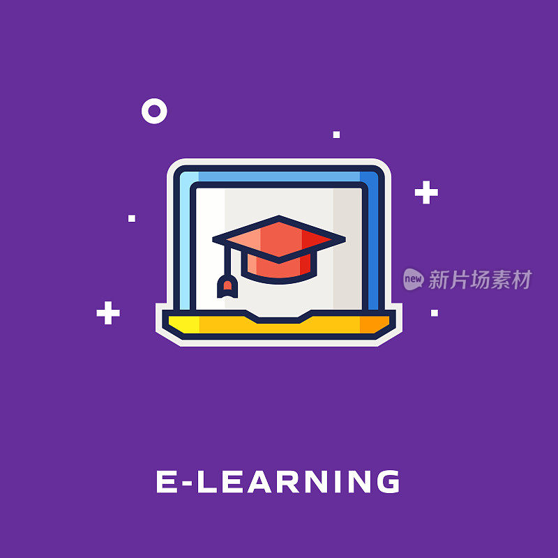 E-Learning平线图标。向量符号说明。