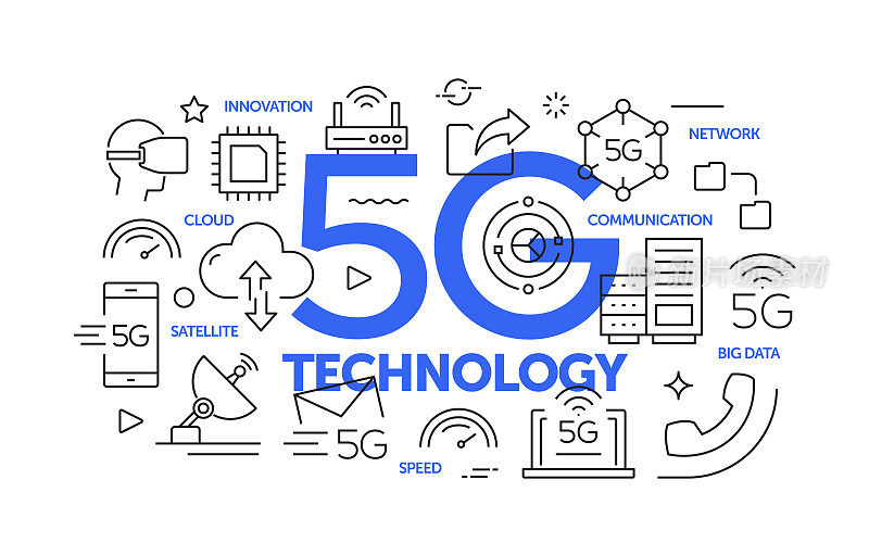 5G技术网页横幅线条风格。现代设计矢量插图的网页横幅，网站标题等。