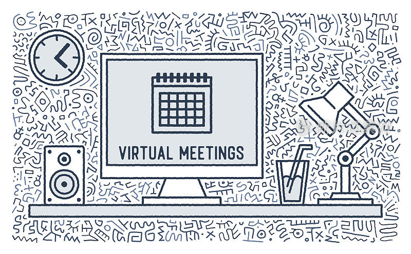 虚拟会议内容营销涂鸦风格
