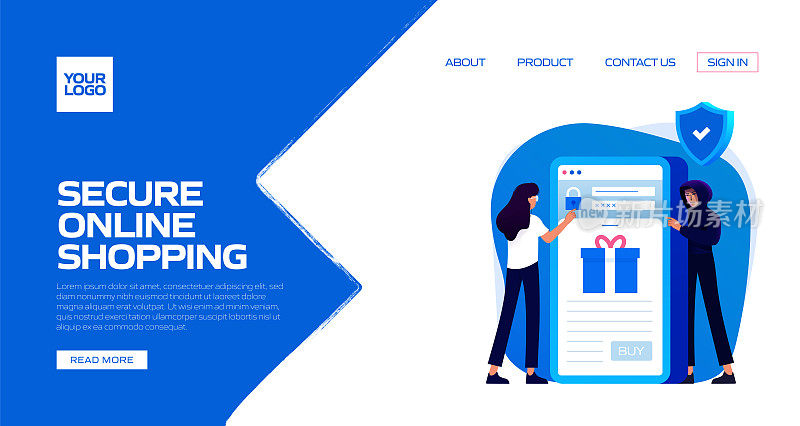 安全的在线购物概念矢量插图登陆页模板，网站横幅，广告和营销材料，在线广告，业务演示等。