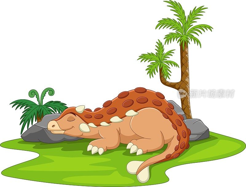 卡通可爱的甲龙恐龙睡觉