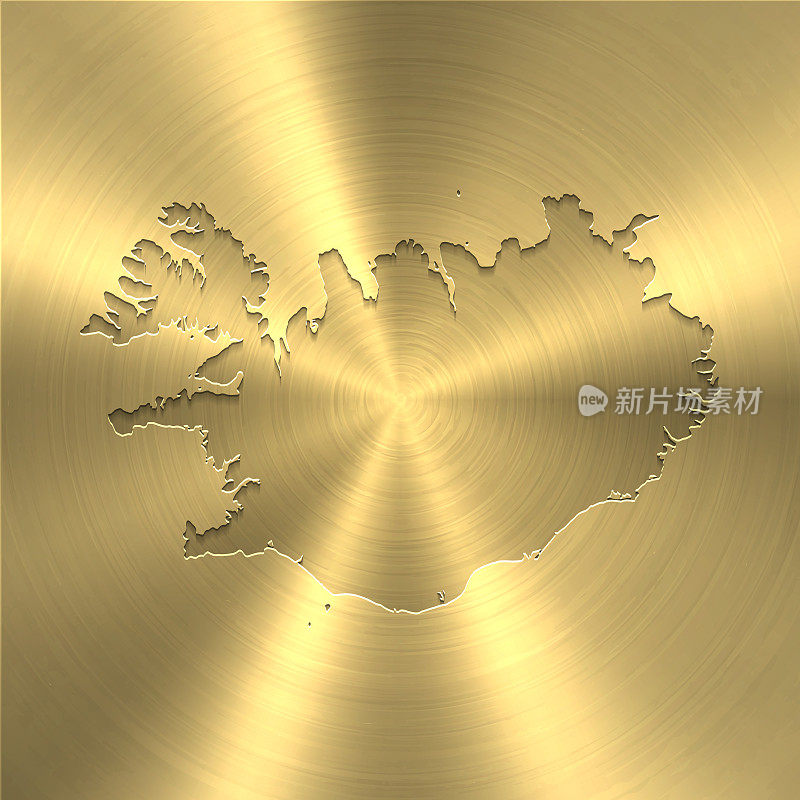 冰岛地图上的金色背景-圆形拉丝金属纹理