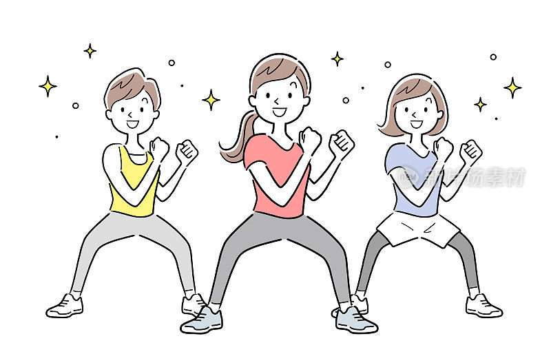 矢量插图材料:年轻女性在健身流汗
