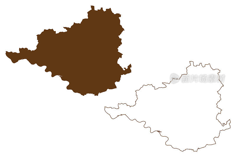 普里尼茨区(德国联邦共和国，勃兰登堡州农村区)地图矢量插图，潦草素描普里尼茨地图