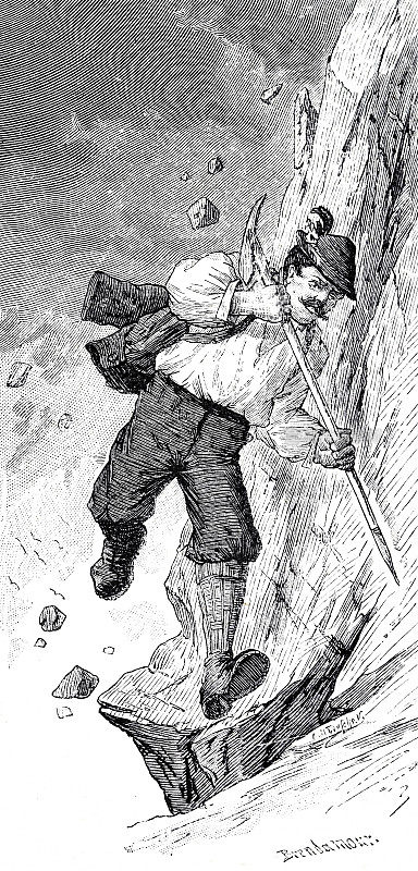 攀岩探险，人们在躲避坠落的石头