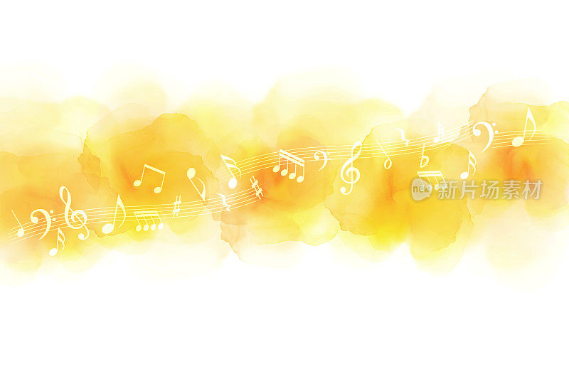 音乐音符和黄色和橙色图像背景(水彩触觉)