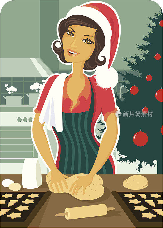 正在烤圣诞饼干的女人。