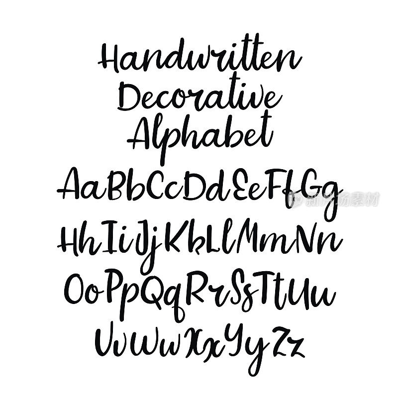 装饰性手绘字母，手写矢量字体。现代书法字母