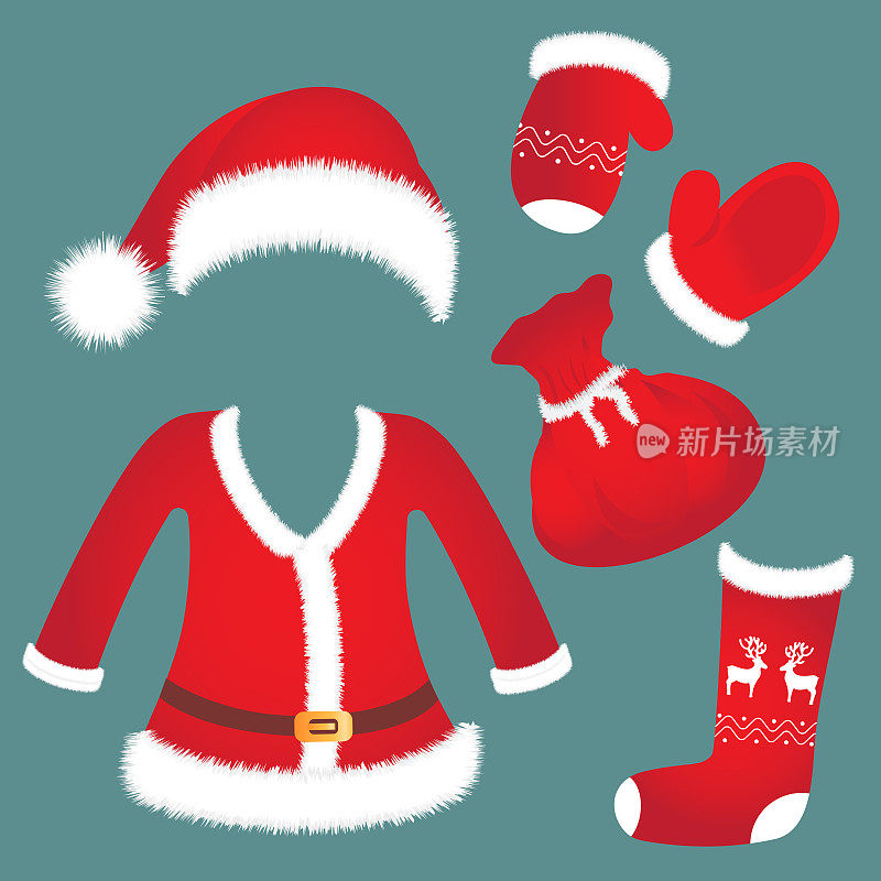 圣诞帽，西装，手套，袜子袋新年装饰品