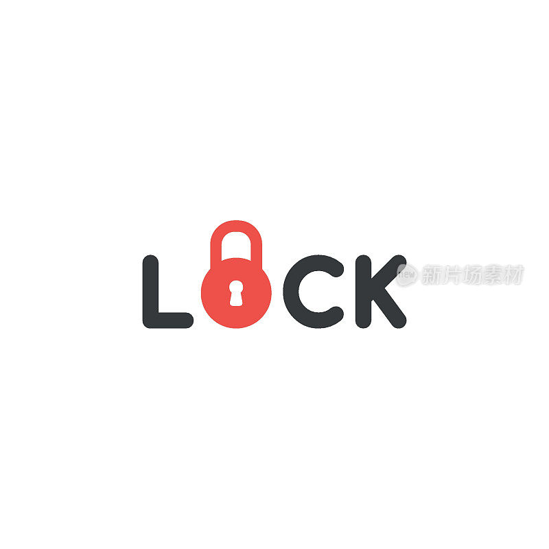平面设计风格矢量锁的概念与封闭文字挂锁