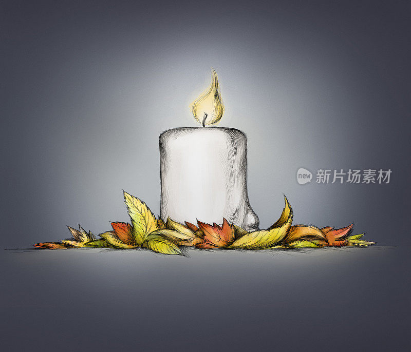 厚厚的蜡烛与秋叶