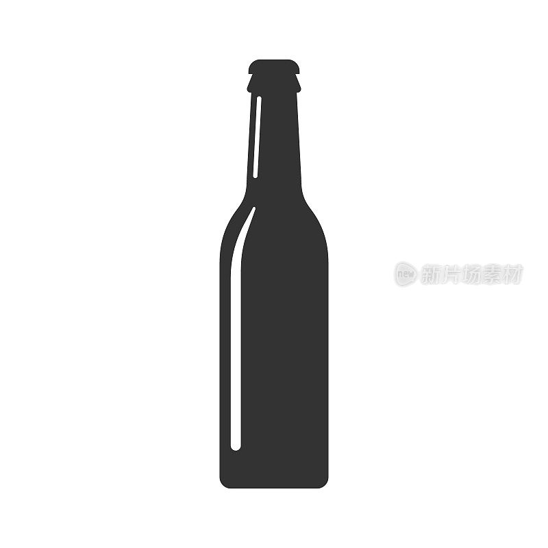 啤酒瓶图标在平坦的风格。酒精瓶插图在白色孤立的背景。啤酒，伏特加，葡萄酒概念。