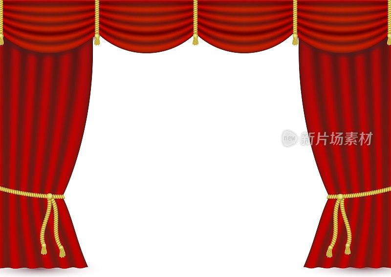 矢量红色舞台逼真的白色背景上的窗帘。