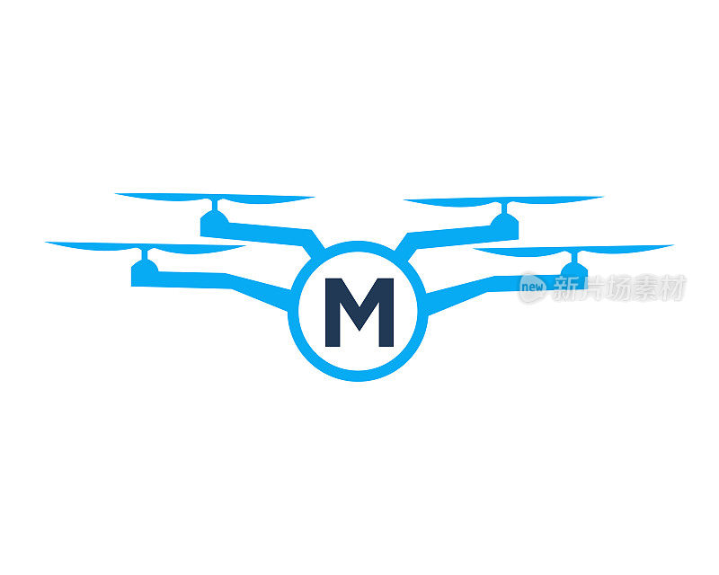 无人机标志设计上的字母M概念。摄影无人机矢量模板